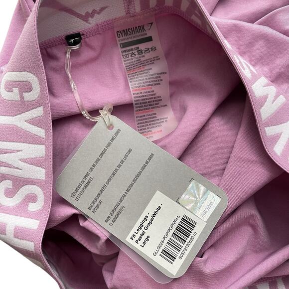 Gymshark Large Fit Leggings Seamless Logo Waistband Pastel Purple White - Picture 2 of 8